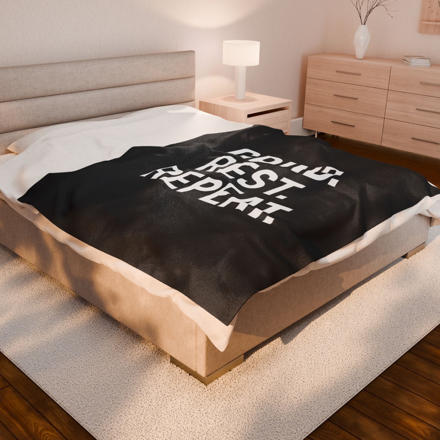 Motivational Velveteen Plush Blanket — "GRIND. REST. REPEAT." Comfort Throw