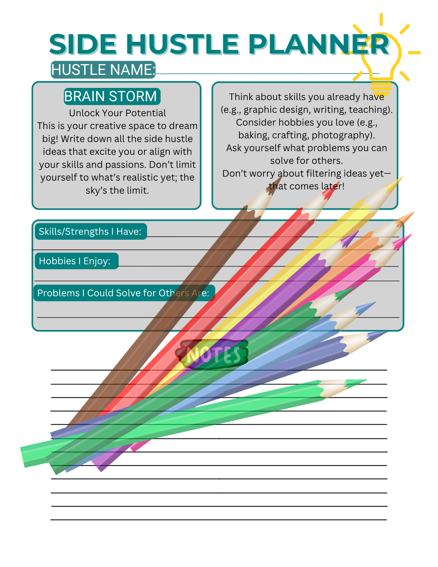 Side Hustle Planner Journal – Your Roadmap to Success| Printable Edition