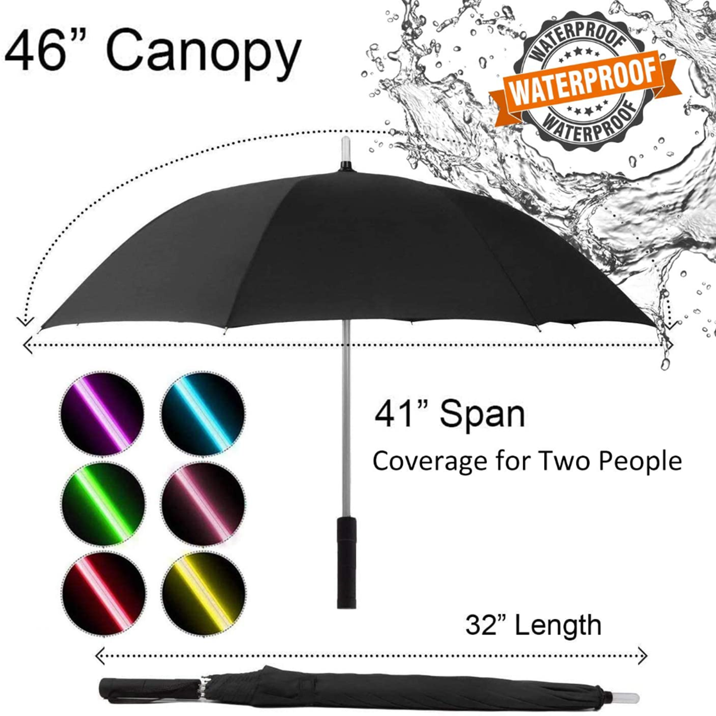 Lightsaber LED Futuristic Umbrellas with 7 Color Changing Effects | Windproof Golf Umbrellas with Flashlight Handle Coolest Gift