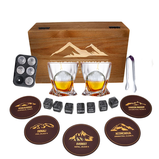 Whiskey Glass Set Whiskey Stones Gift Set for Men, Rustic Wooden Crate.