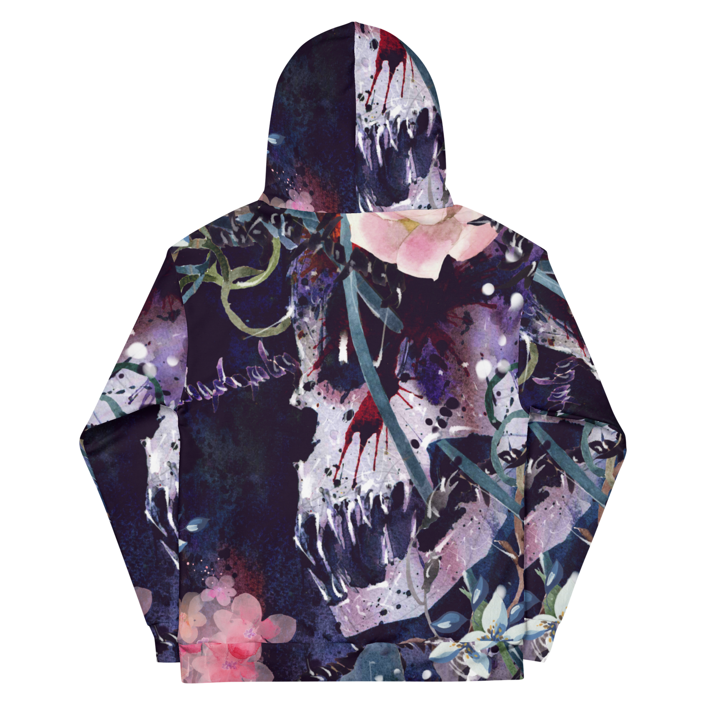 WATERCOLOR SKULL FLORAL ALL OVER PRINT UNISEX HOODIE