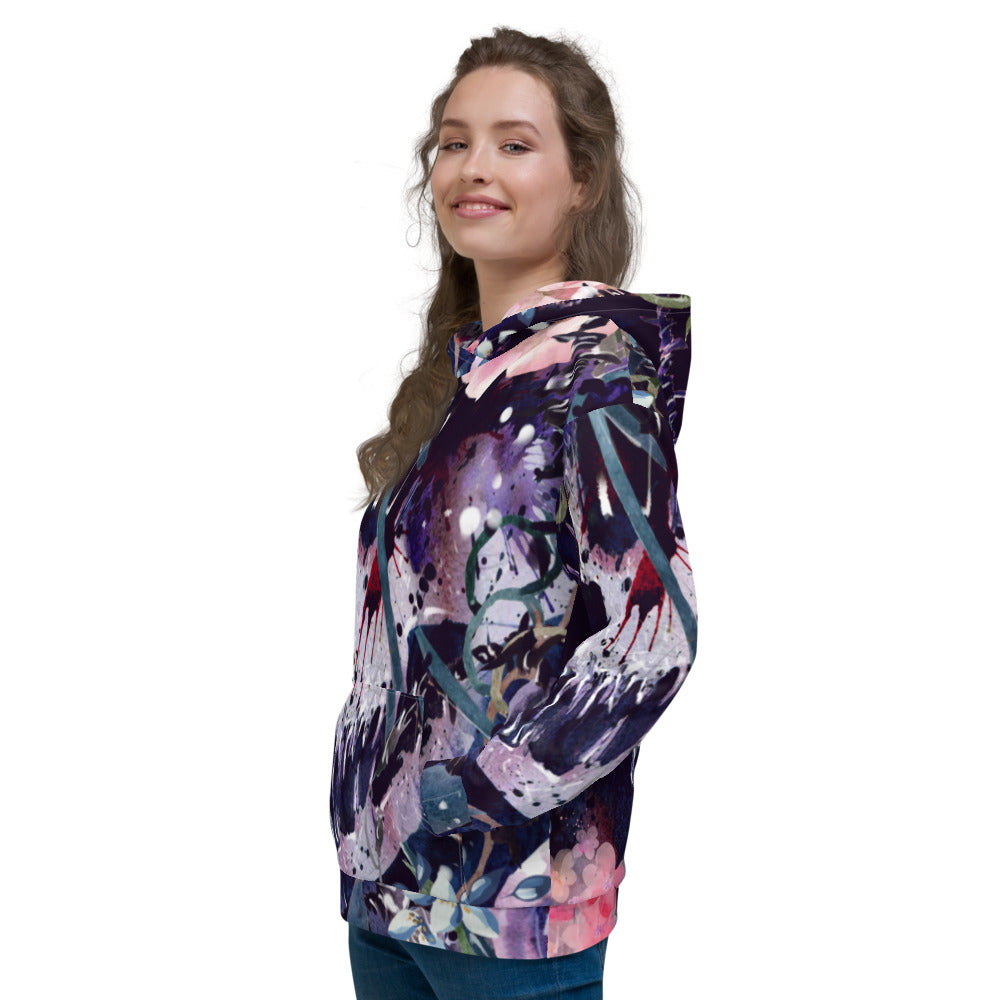 WATERCOLOR SKULL FLORAL ALL OVER PRINT UNISEX HOODIE