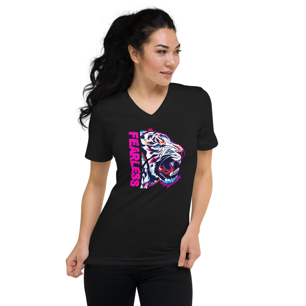 Fearless Unisex Short Sleeve V-Neck T-Shirt Pink