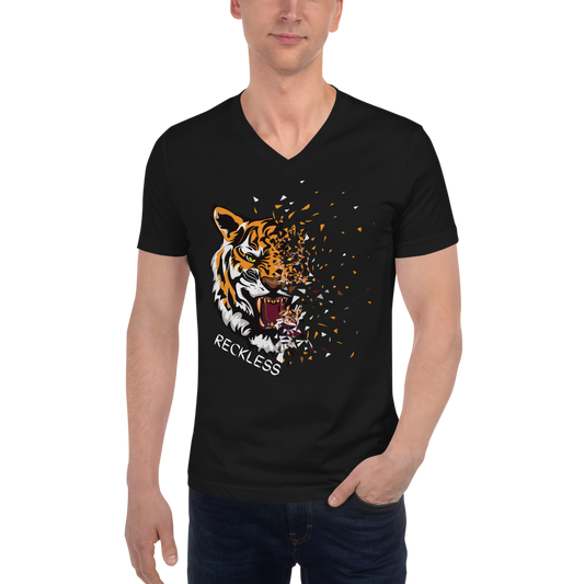 Unisex Short Sleeve V-Neck RECKLESS T-Shirt