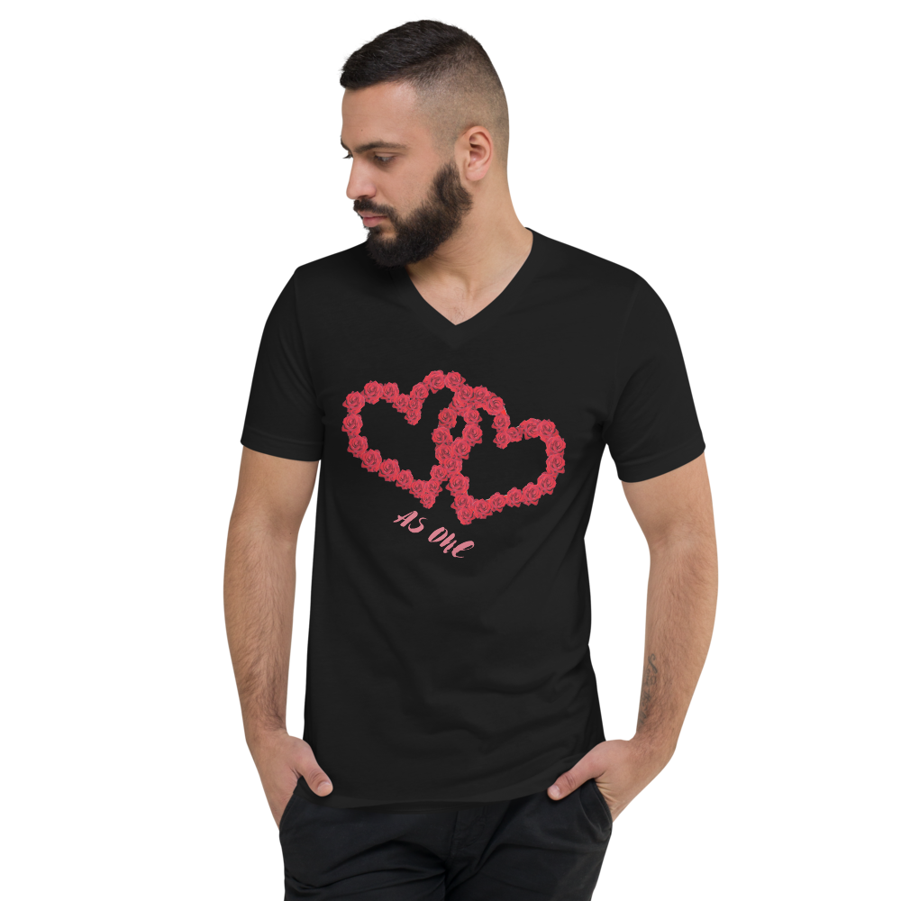 Our Hearts are connected Valentines Unisex Short Sleeve V-Neck T-Shirt