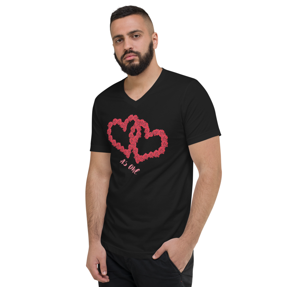 Our Hearts are connected Valentines Unisex Short Sleeve V-Neck T-Shirt