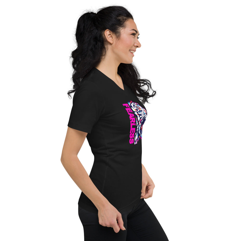 Fearless Unisex Short Sleeve V-Neck T-Shirt Pink