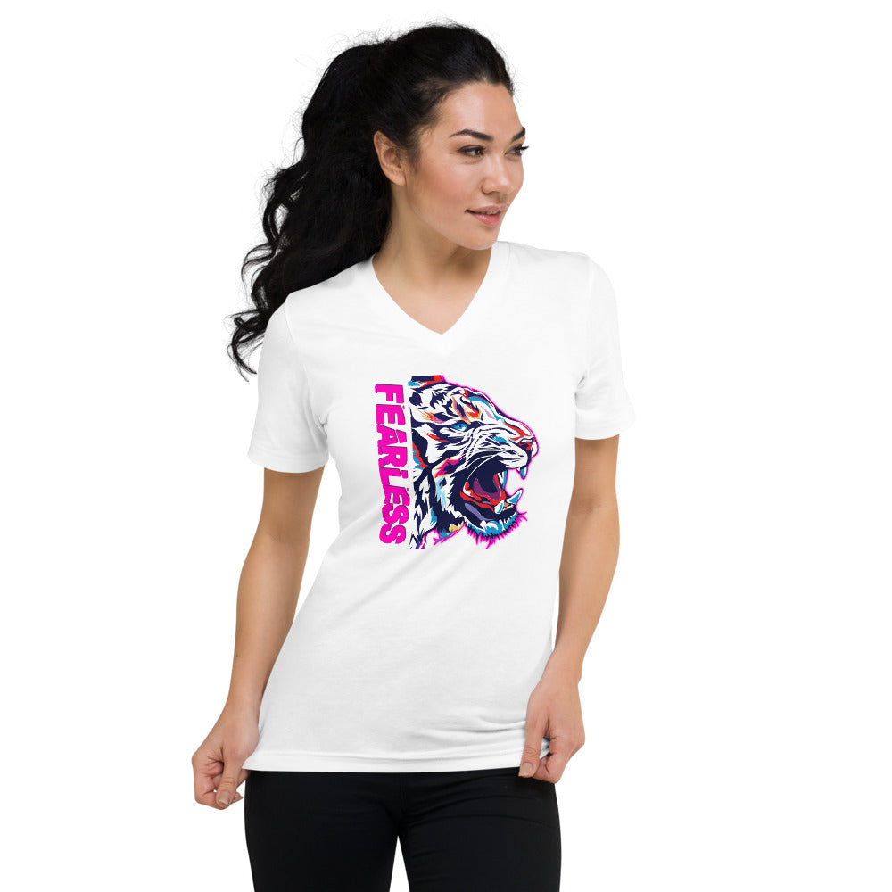 Fearless Unisex Short Sleeve V-Neck T-Shirt Pink