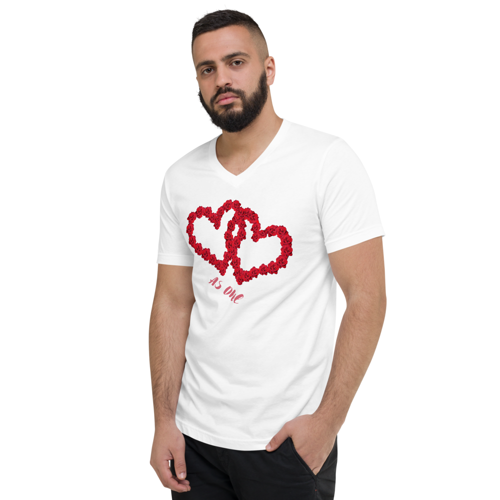 Our Hearts are connected Valentines Unisex Short Sleeve V-Neck T-Shirt