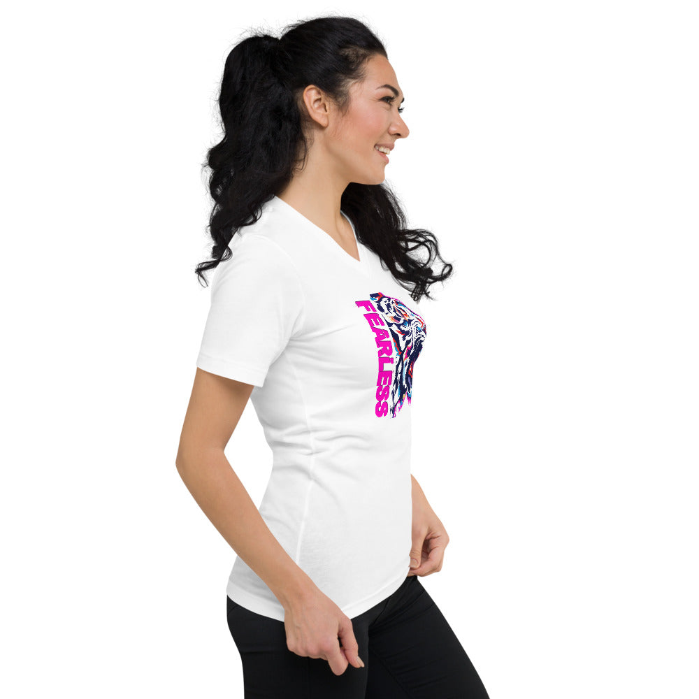 Fearless Unisex Short Sleeve V-Neck T-Shirt Pink