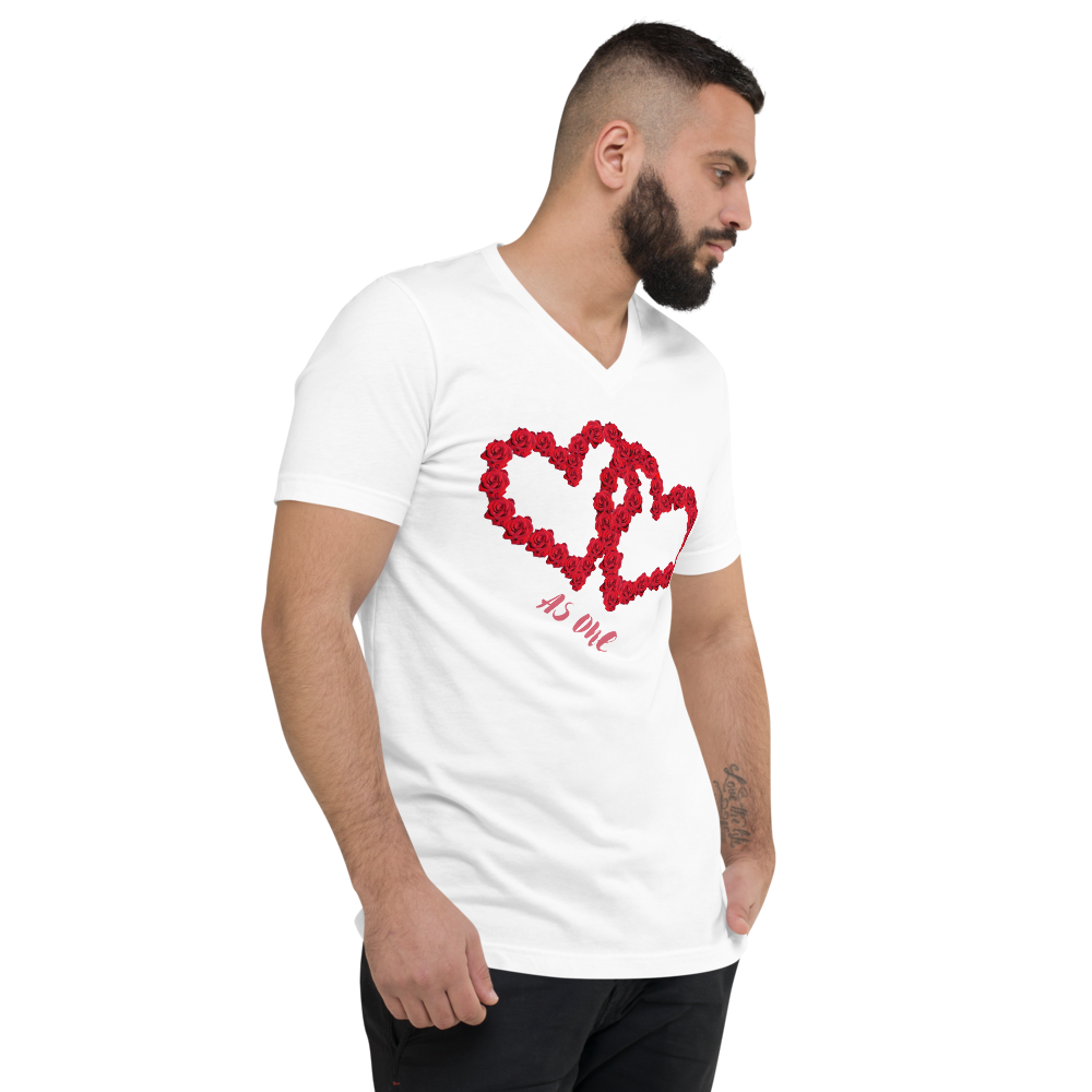 Our Hearts are connected Valentines Unisex Short Sleeve V-Neck T-Shirt