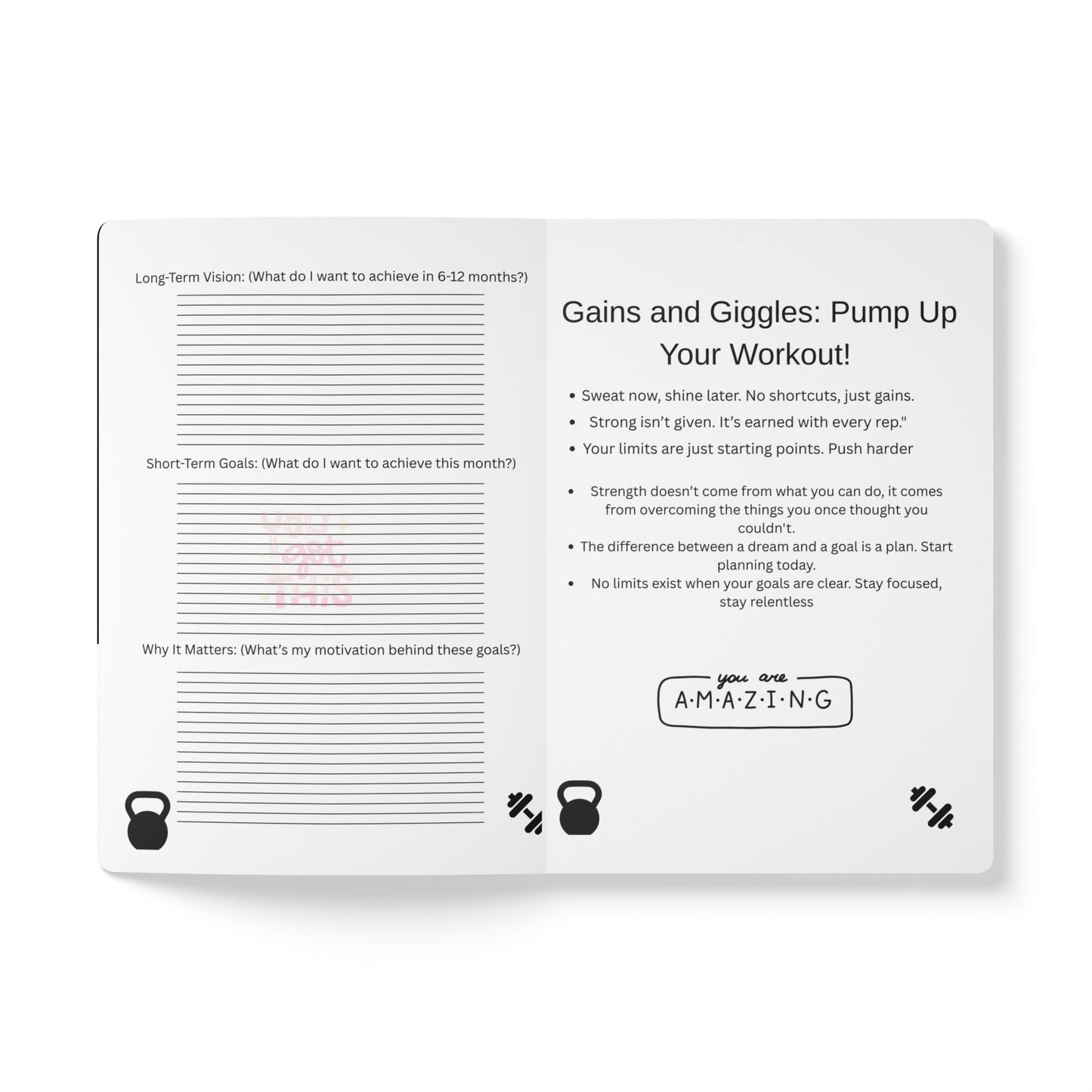 Motivational Softcover Journal - "No Limits Just Goals" & "Stronger Every Day" Design