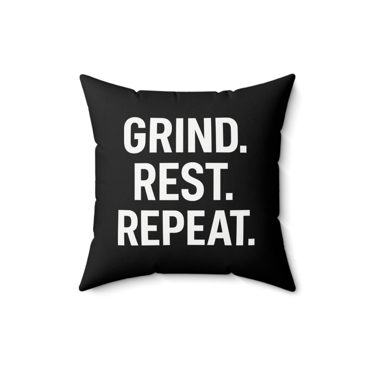 Motivational Throw Pillow — "GRIND. REST. REPEAT." Black Decorative Accent