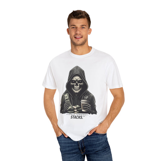 Unisex Garment-Dyed T-Shirt - 'Silence Strategy Stacks' Graphic Tee