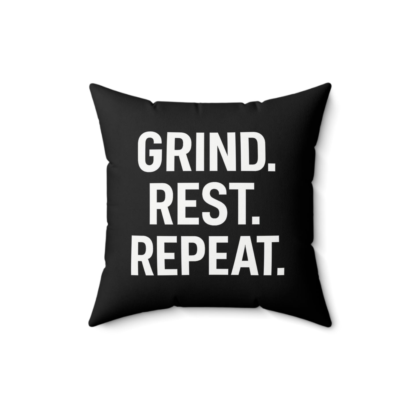 Motivational Throw Pillow — "GRIND. REST. REPEAT." Black Decorative Accent