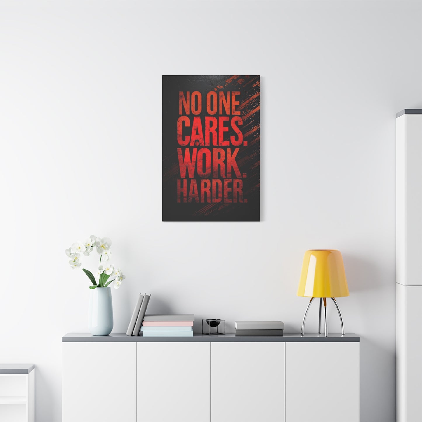 Motivational Canvas Wall Art — “No One Cares. Work Harder.”