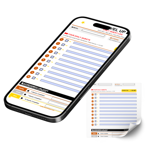 Phone displaying an app interface with a printed version of the same app on a white background