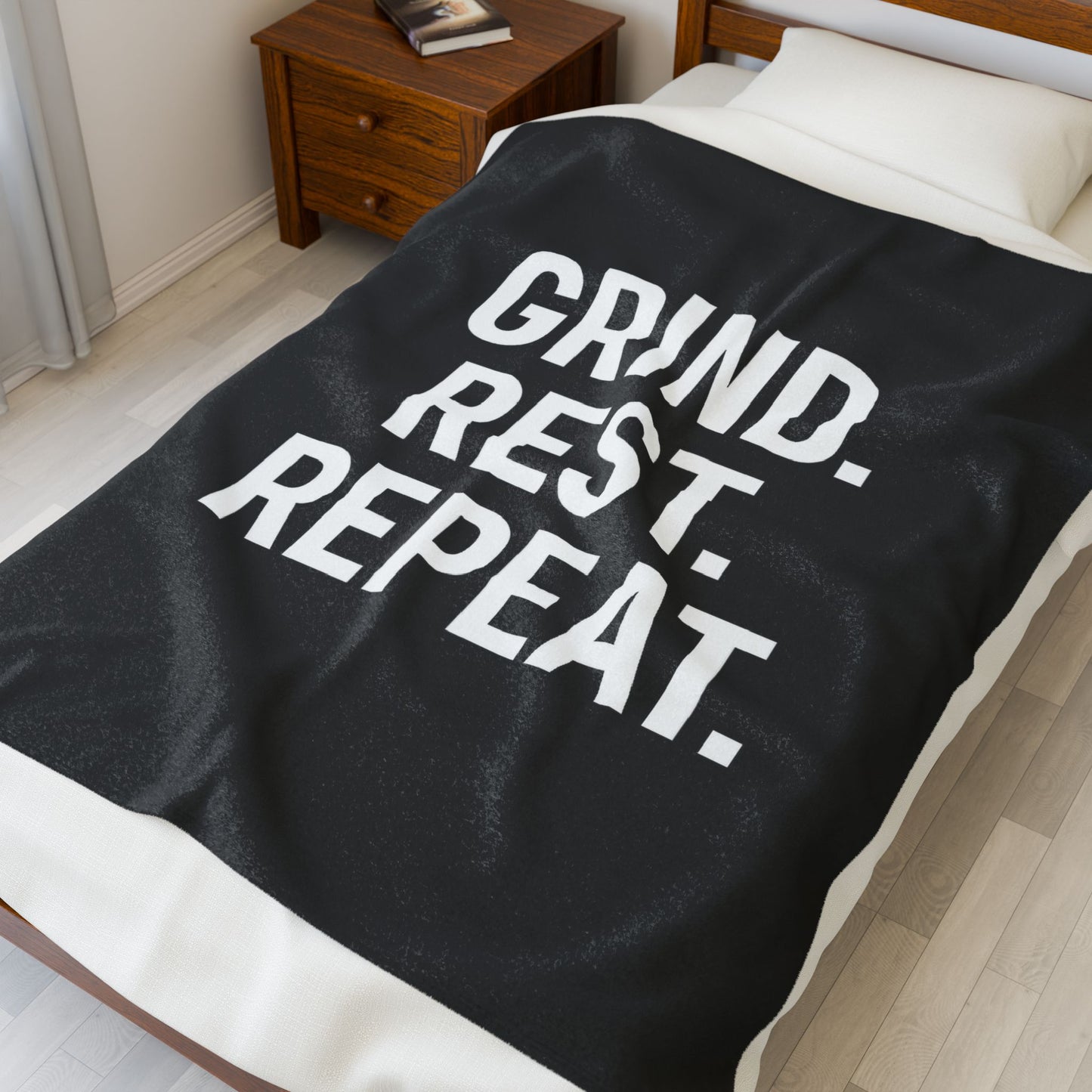 Motivational Velveteen Plush Blanket — "GRIND. REST. REPEAT." Comfort Throw