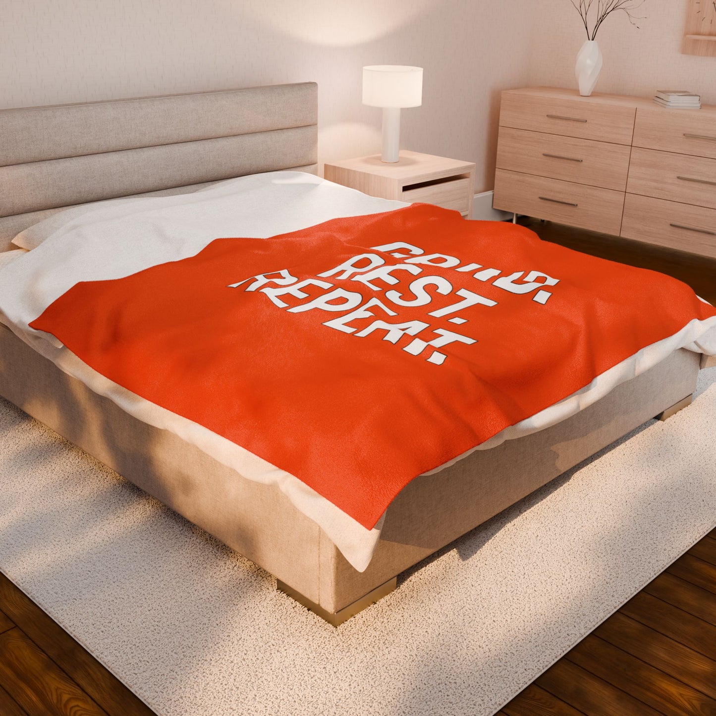 Motivational Velveteen Plush Blanket — "GRIND. REST. REPEAT." Orange Comfort Throw