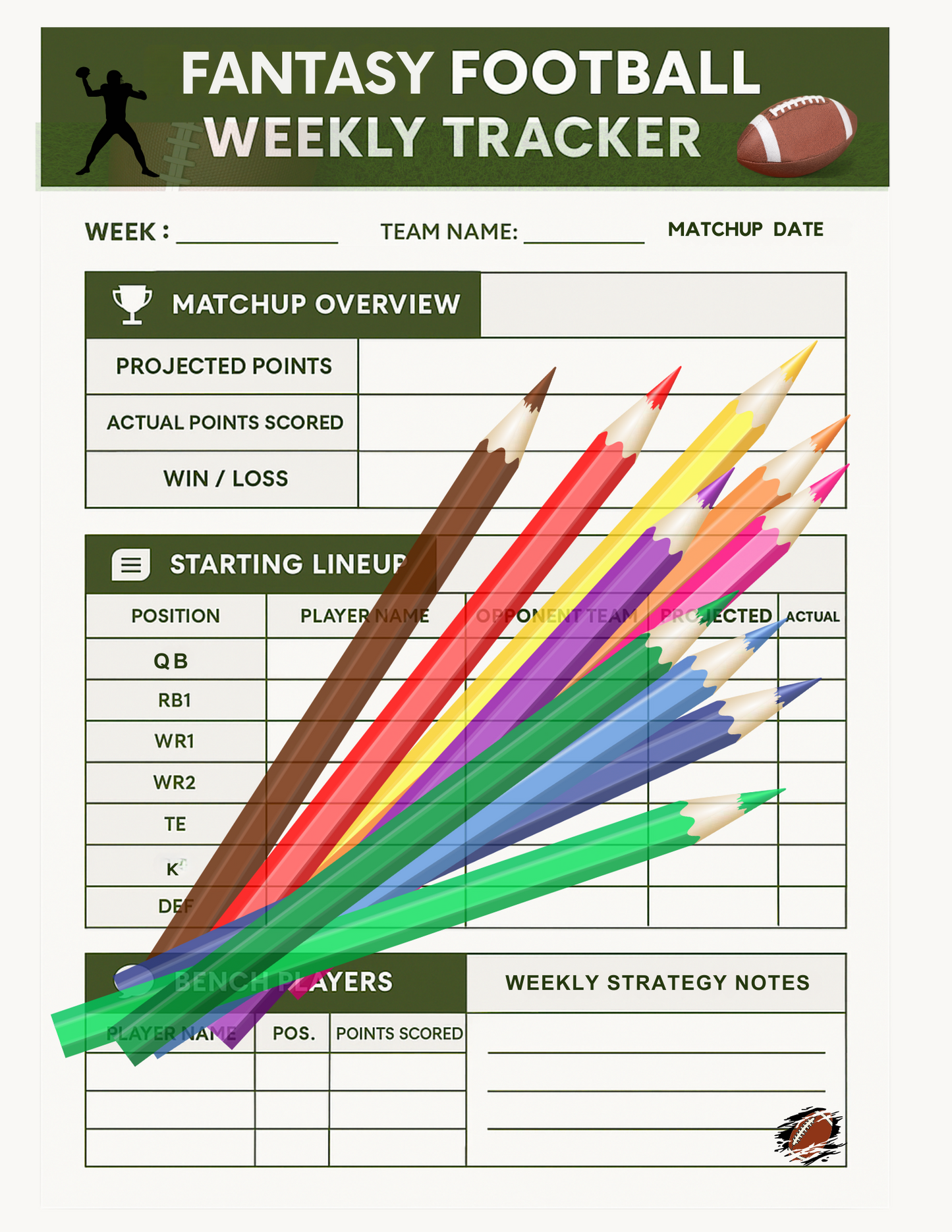 Fantasy Football Printable Pack – Track, Draft & Trade