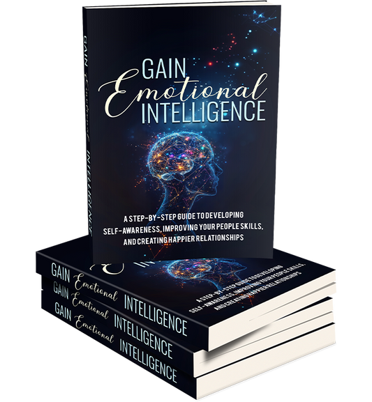 Book titled 'Gain Emotional Intelligence' with a brain illustration on a white background