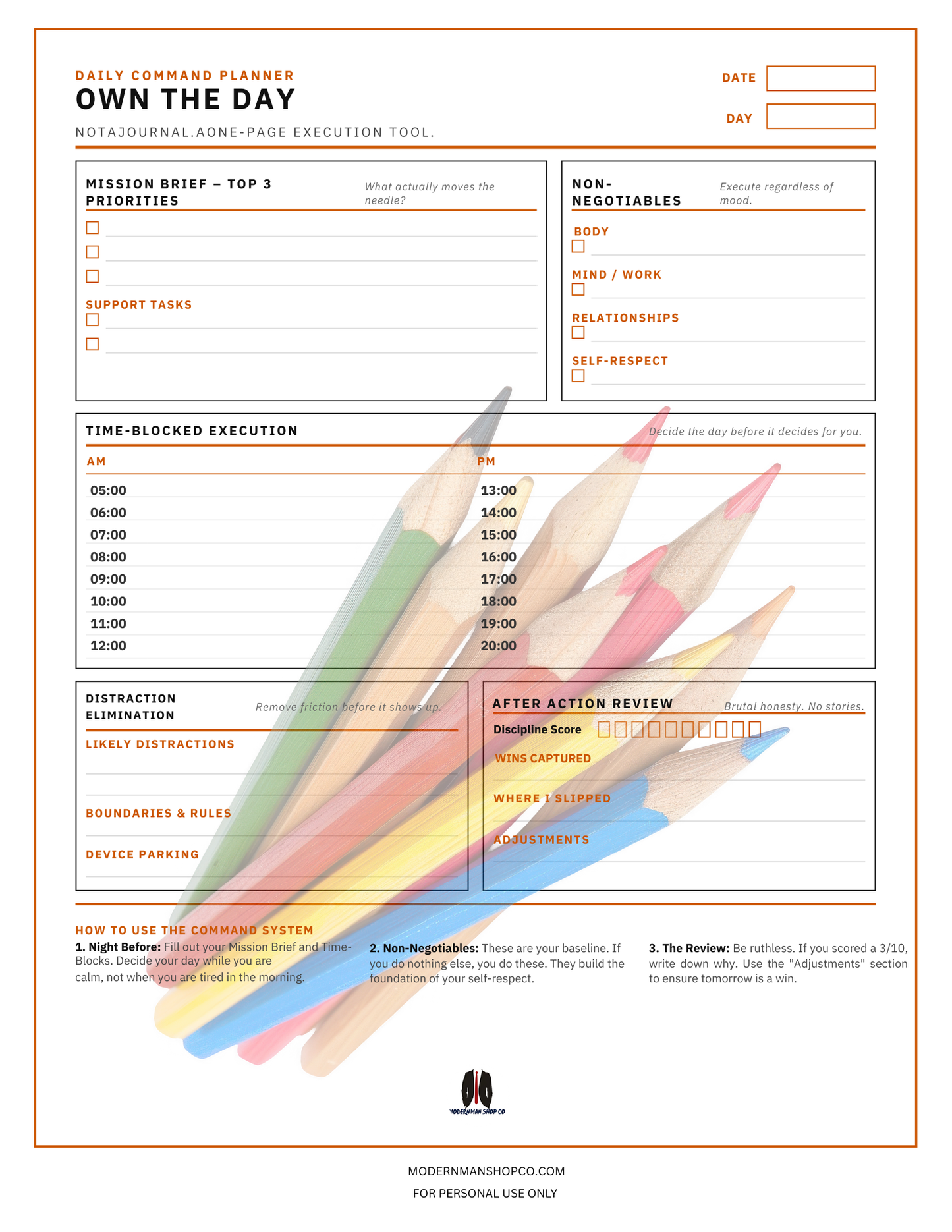 The Command Architect™ | Daily Execution Planner for Entrepreneurs (Printable & Digital)