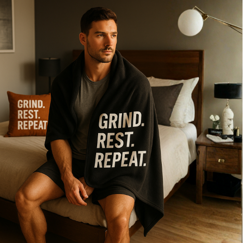 Motivational Velveteen Plush Blanket — "GRIND. REST. REPEAT." Comfort Throw