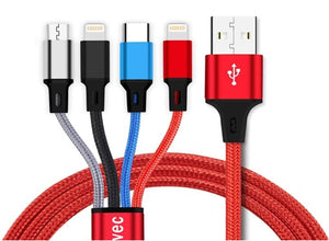 Multi USB Charging Cable 3A, 4 in 1 Fast Charger  with Dual Phone/Type C/Micro USB Port Adapter, Compatible with Tablets/Samsung...