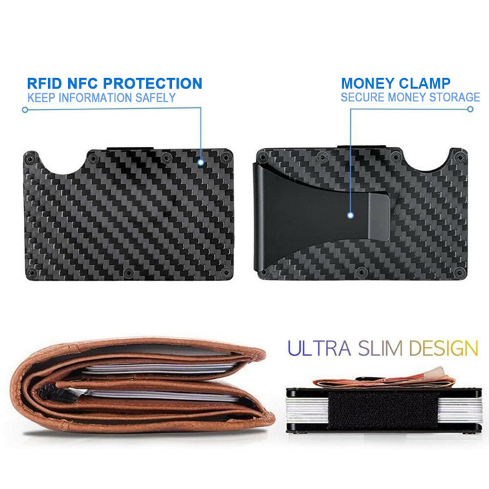 MMSCO Slim Carbon Fiber ID Credit Card Holder RFID Blocking Metal Wallet Money Clip (1)