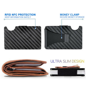 MMSCO Slim Carbon Fiber ID Credit Card Holder RFID Blocking Metal Wallet Money Clip (1)