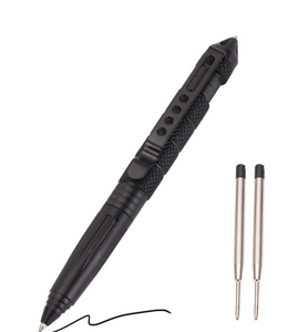 Tactical Pen Emergency Glass Breaker, with 2 Black Ballpoint Refills for Writing, Made of Tungsten Steel & Aluminum (Black)