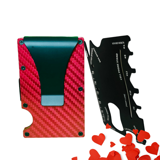 Roses are Red RFID Carbon Fiber Slim Wallet and Multi-Tool (16 Functions) Combo Free Gift Bag