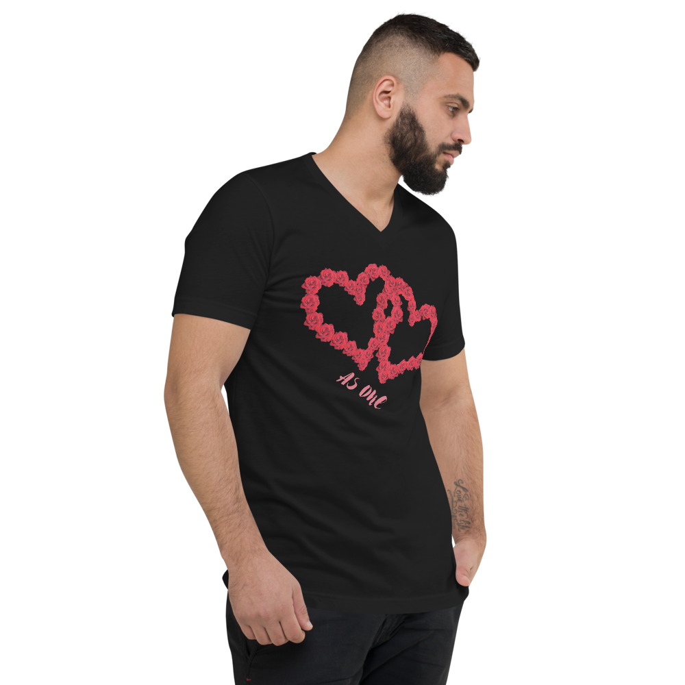 Our Hearts are connected Valentines Unisex Short Sleeve V-Neck T-Shirt