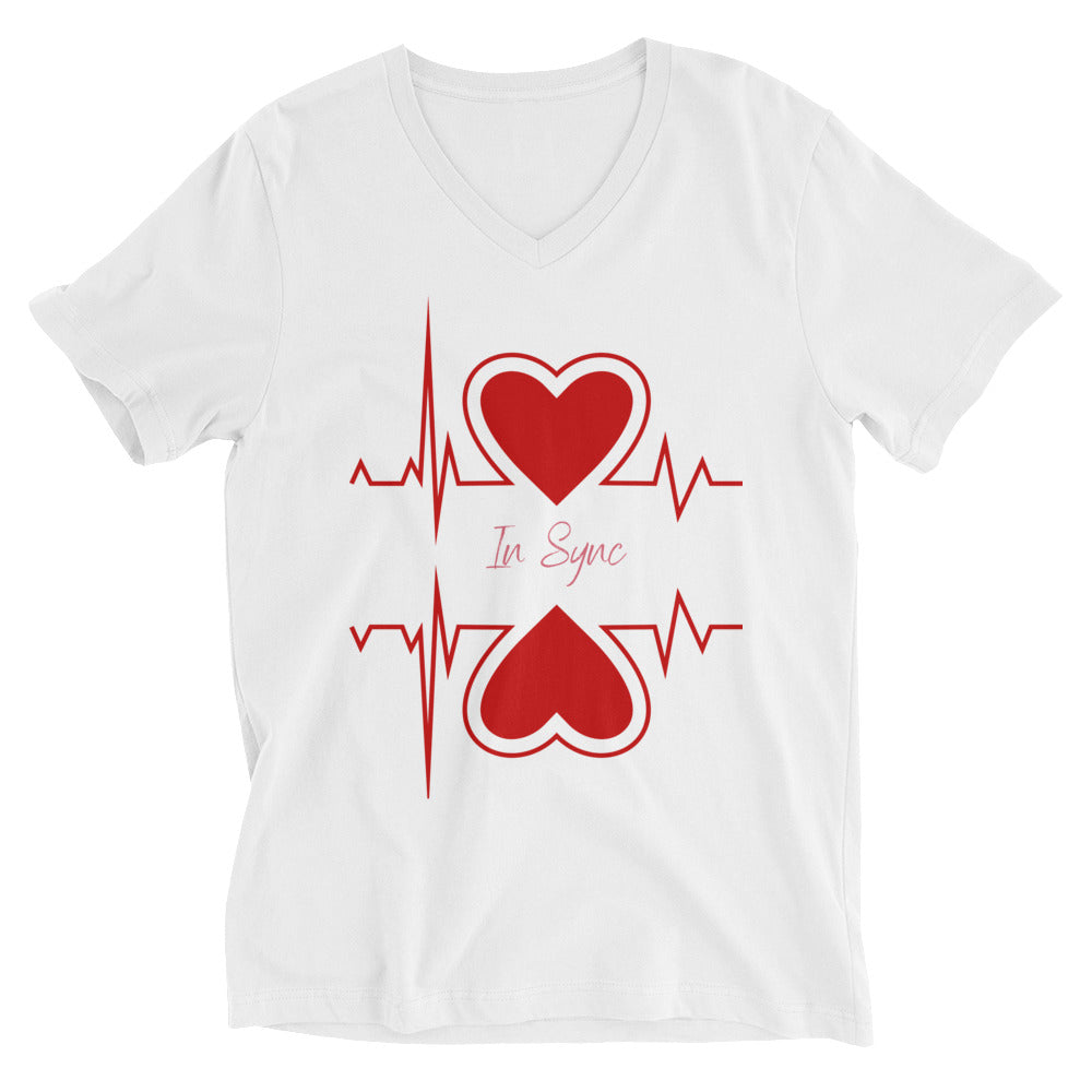 We are Synced Valentines Unisex Short Sleeve V-Neck T-Shirt