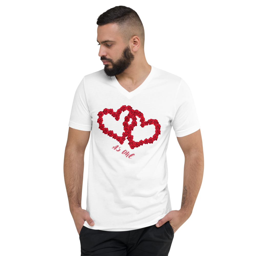 Our Hearts are connected Valentines Unisex Short Sleeve V-Neck T-Shirt
